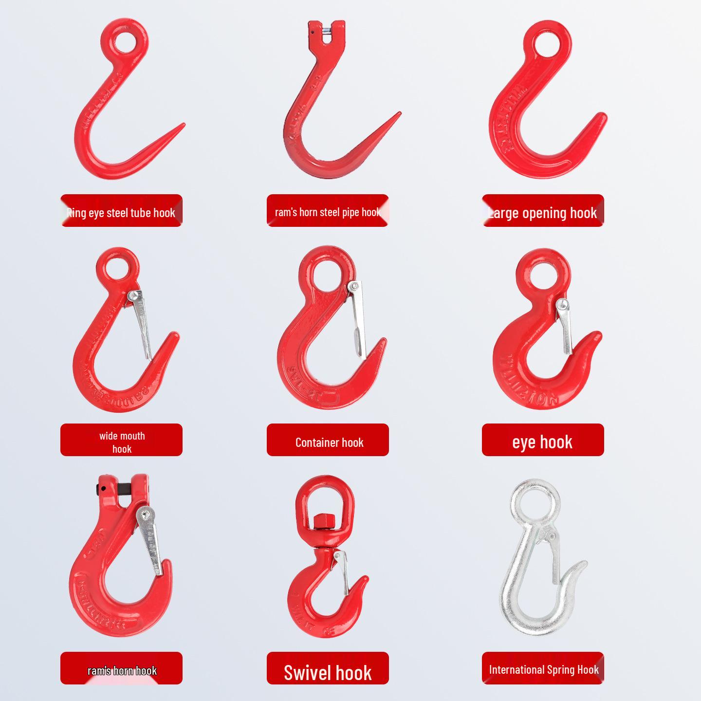 

Sheep Horn Large Opening Lifting Hook Set with Sling Chain and Eye Eye Hook 0.5T