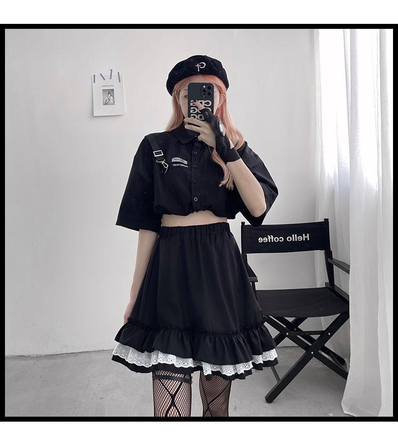Short Skirt Dark Gothic Female Student A-line Pleated Skirt High Waist Skirt Lace
