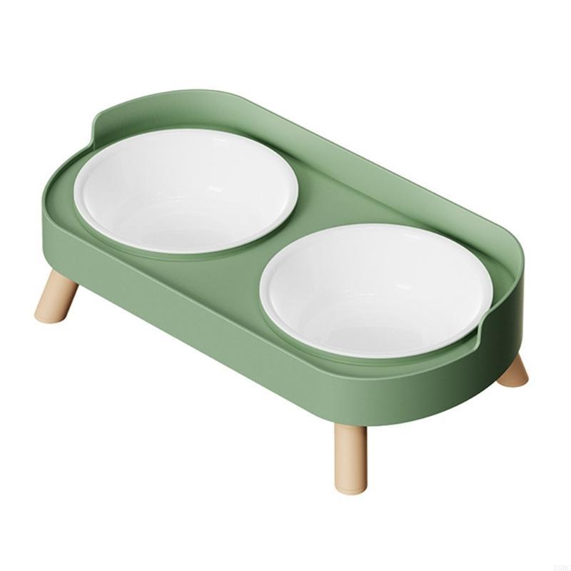 Cats Dog Feeder Double Bowls With Elevated Stand Slip Proof Base And Splash Proof Water Container For Clean Feeding