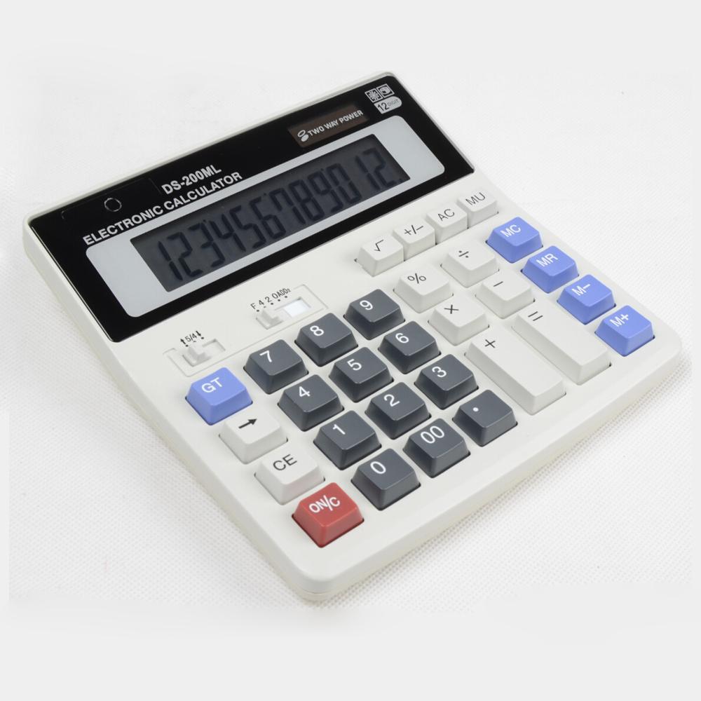 Solar Calculator Dual Power Supply Ds-200ml 12 Digits Electronic Calculator Office Supplies For Office School Accounting Tools