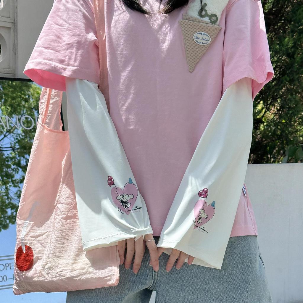 Women's Little Flower Anime Bell-Sleeve UV Protection Ice Sleeves for Summer - Loose Fit for Driving, Cycling & Outdoor Activities