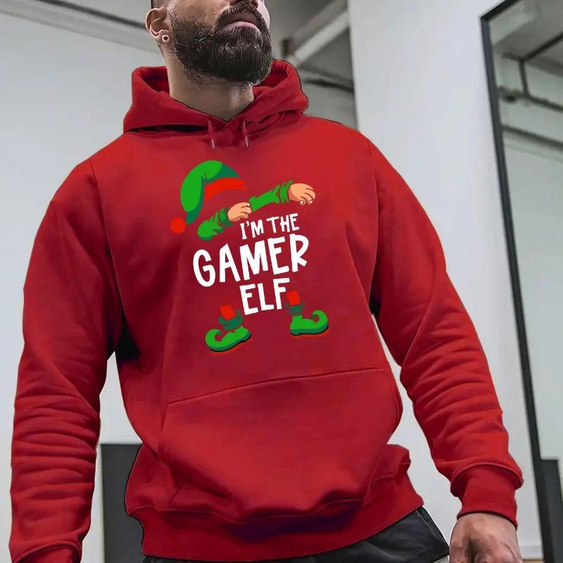 I'm The Gamer Elf Dabbing Christmas Elf Cartoon Graphic Print Hoodie Unisex Loose‑fit Gaming Xmas Sweatshirt