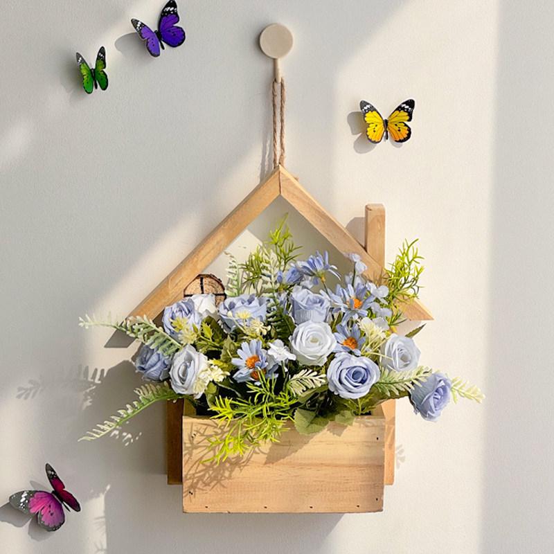 Wall Hanging Artificial Flower Pot for Living Room TV Background with Greenery Planter.