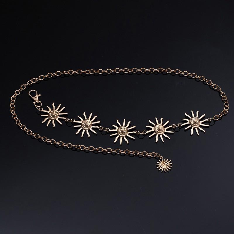 Atmospheric Metal Sunflower Tassel Waist Chain Women'S Adjustable Dress Waist Accessories Multi-Layer Premium Chain Belt