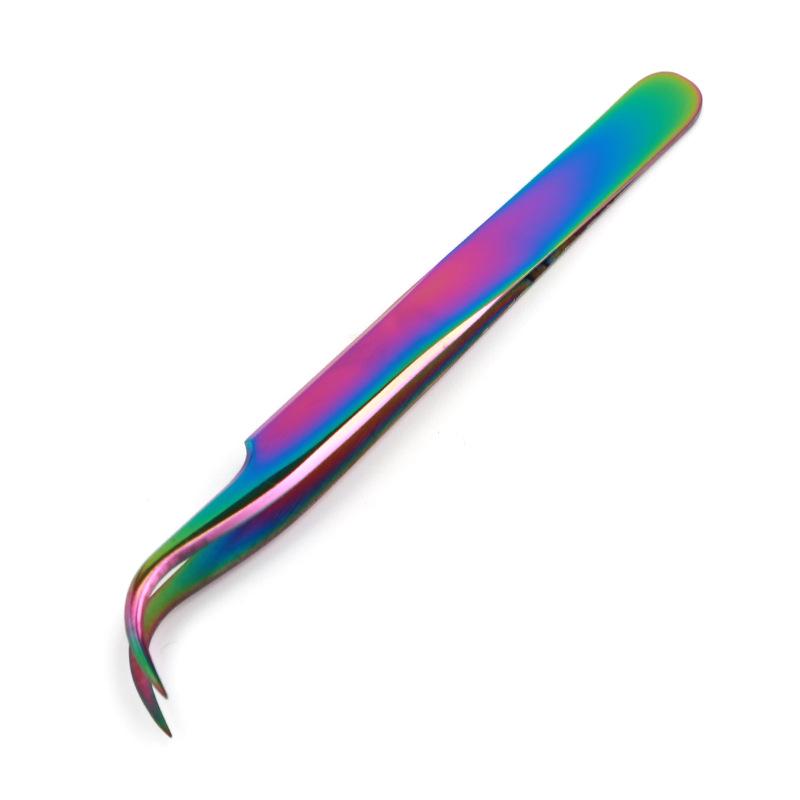 Titanium Gold Precision Feather Tweezers for Eyelash Extensions - Iridescent Stainless Steel Beauty Tool