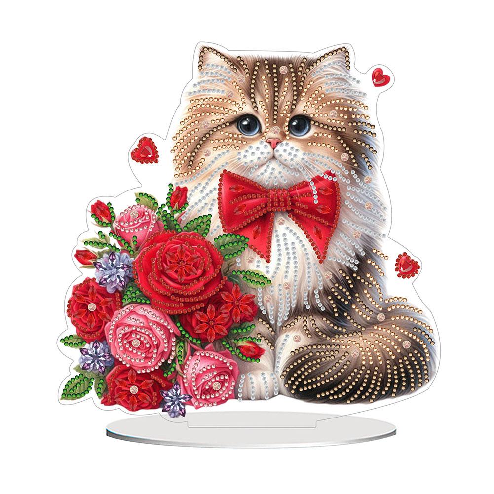 5D DIY Romantic Valentines Day Diamond Tabletop Decor Cat Rose Dog Rose Small Flower Bed Rose Hot Air Balloon Tabletop Decor
