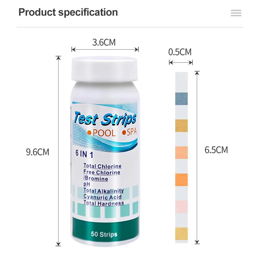 50pcs 6 In 1 Chlorine PH Test Strips Swimming Pool Spa Water Test Paper Hardness Chlorine Alkalinity PH Cyanuric Bromine Detect
