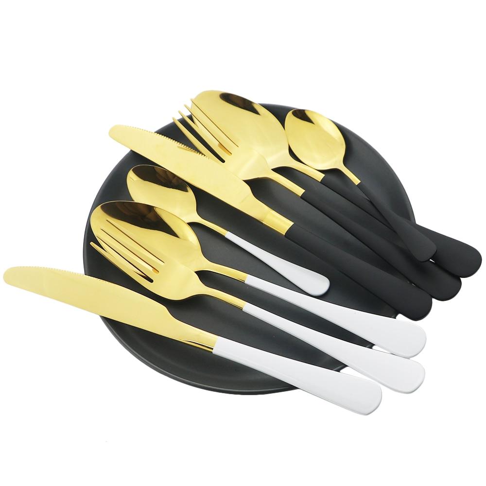 24Pcs Gold Dinnerware Cutlery Set Mirror Dinner Knives Fork Coffee Spoon Silverware Stainless Steel Party Flatware Tableware Set