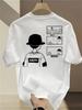 Minimalist Black & White Comic Print Men's 100% Cotton T-shirt Casual O-neck Short Sleeve Tops Streetwear Tees