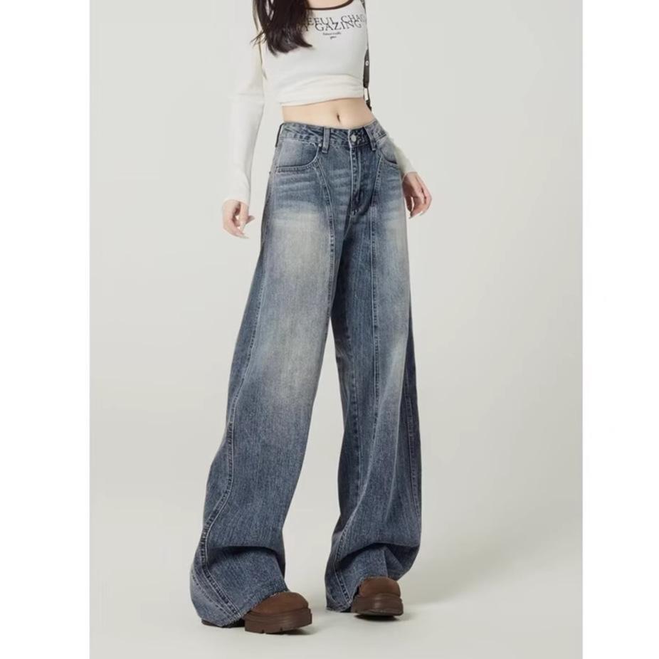 Jeans de Mujer 2026 Primavera de Cintura Alta Pierna Ancha - Estilo Retro, Adelgazantes, de Longitud al Suelo Estilo Guadaña