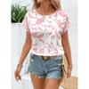Casual Women Abstract Print Crew Neck T Shirt Short Sleeve Loose Fit Tee Shirt Summer Daily Wear Tops