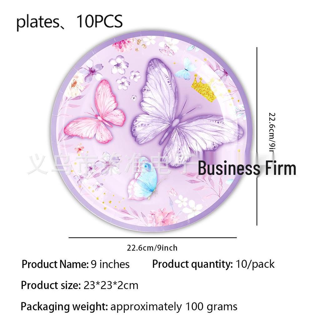 Purple Butterfly Themed Party Tableware Set: Includes Tablecloth, Plates, Cups, Napkins, and Decorations. Perfect for Birthday Celebrations.