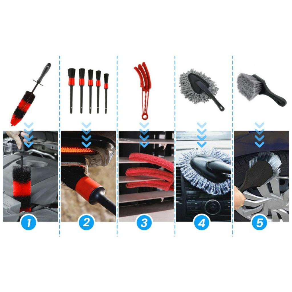 Car Cleaning Kit 18 Car Beauty Details Brush PP Wheel Hub Scrub Car Brush Clean Towel Gloves