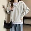 Women's Retro Patchwork Slimming Hoodie - Spring/Autumn Thin Loose Fake Two-Piece Design