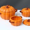 DoubleHled Ceramic Pumpkin Bowl Halloween Themed Serving Bowl for Soups And Stews Home Decor And Culinary Use