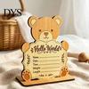 Wooden Bear Nursery Sign Baby Birth Announcement Sign, Cute Hello World Newborn Welcome Infant Milestone Photo Prop with Stand, Name Plaques for Props