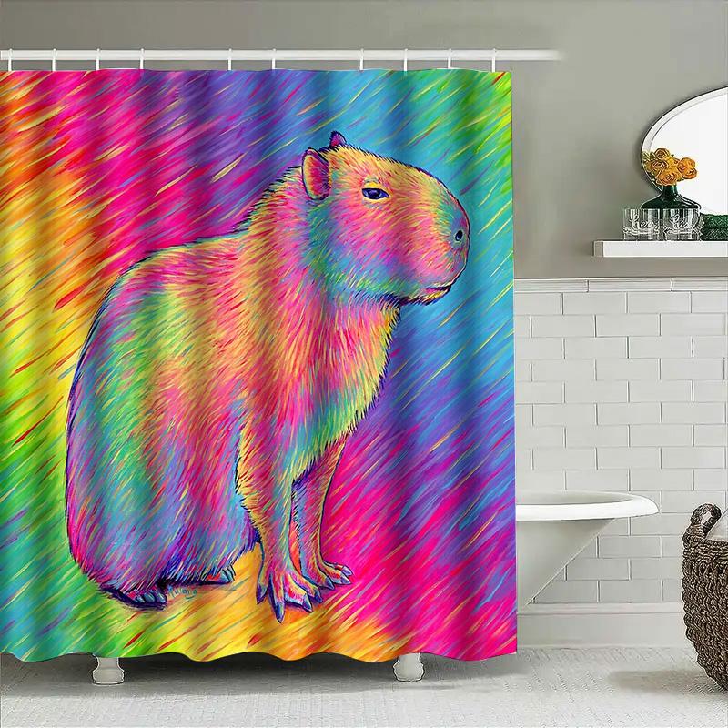 Colorful Capybara Shower Curtain Tropical Animal Pattern Bathroom Decor Waterproof Nature Wildlife Artistic Home Decor Gift