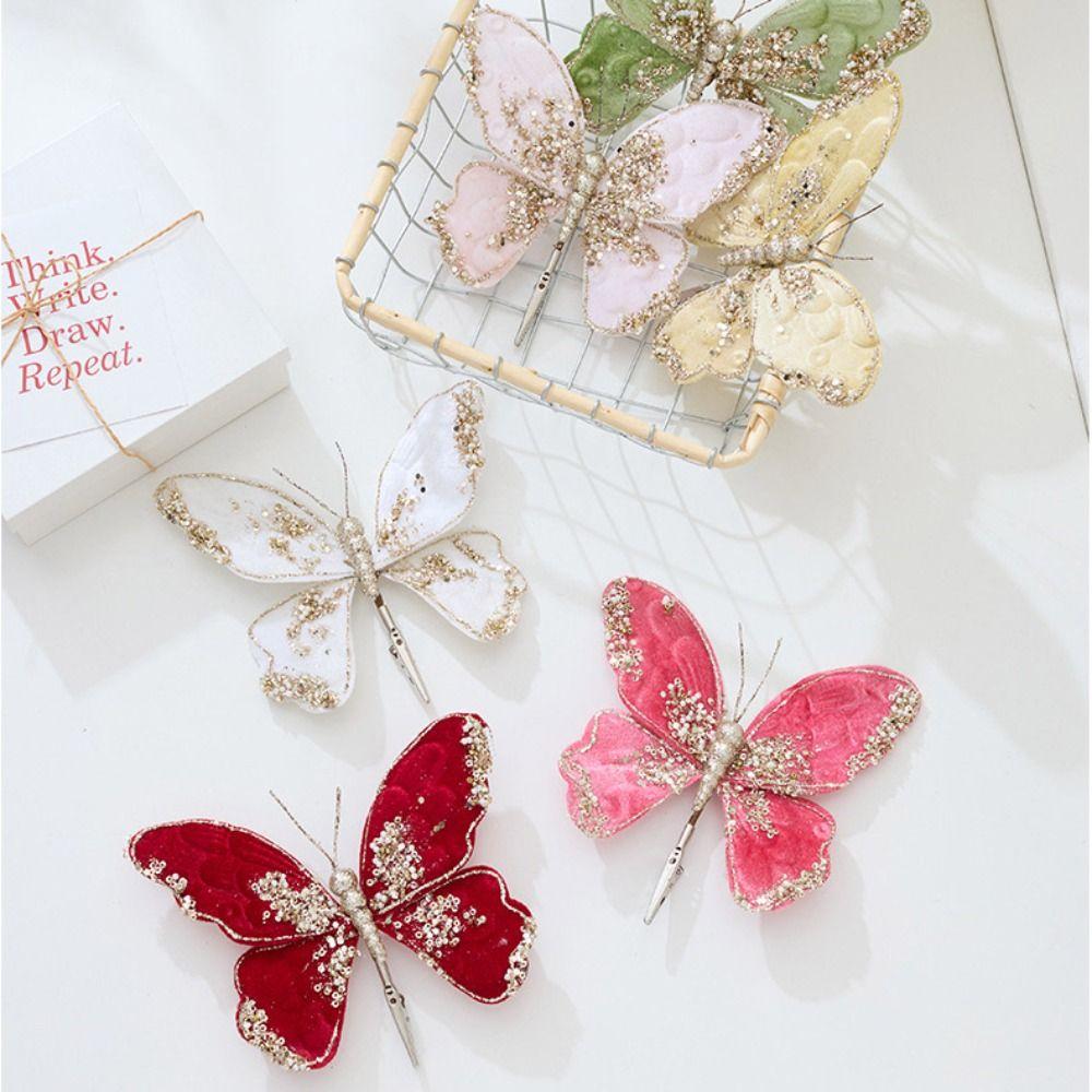 Glitzer Weihnachten Künstlicher Schmetterling Stoff Kunststoff mit Clip Weihnachtsbaumdekorationen Bunt Funkelnd