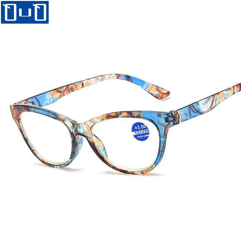 Anti Blue Light Reading Glasses Floral Print PC Frame Presbyopia Eyeglasses Fashion Cat Eye Eyewear Far Sight Glasses +1.0~+4.0