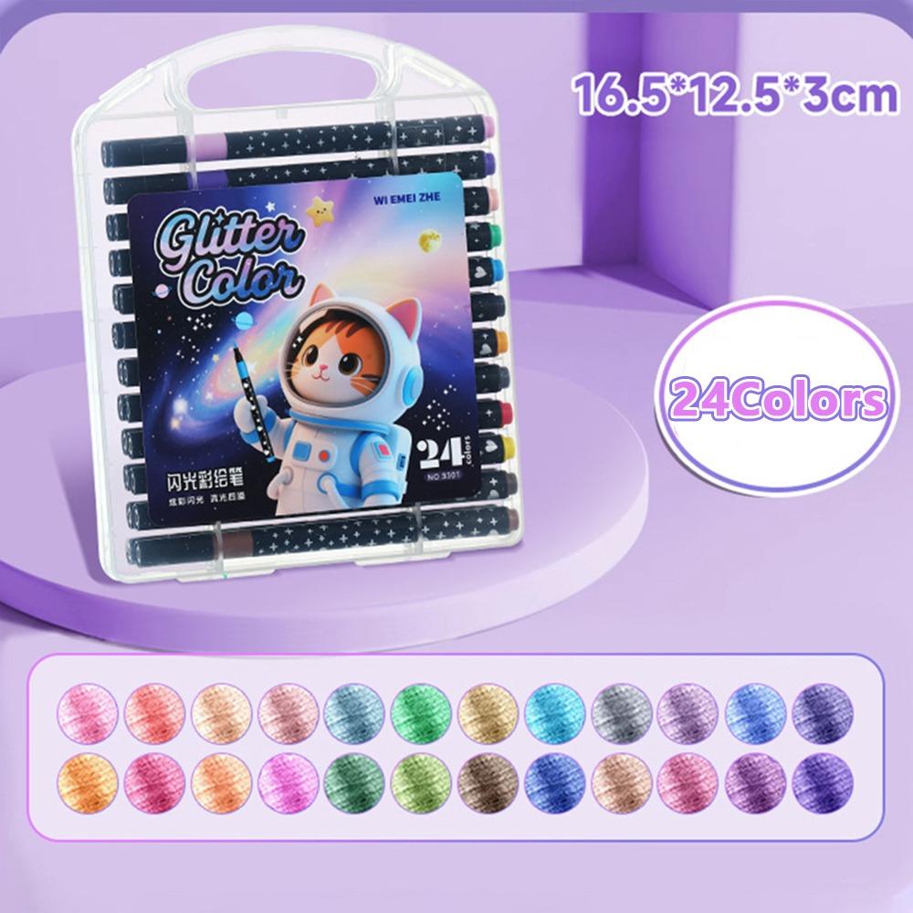 Glitter Colored Marker Pen Soft Head Painting Glitter Pen Colorful Fluorescent Pen  Students Use