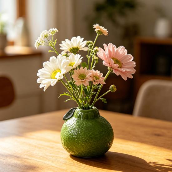 Dekorative Keramik-Knospenvase in Orangenform, Modernes Frucht-Design Kleiner Hydrokultur-Pflanzer für Zuhause, Zimmer, Büro, Tischdekoration