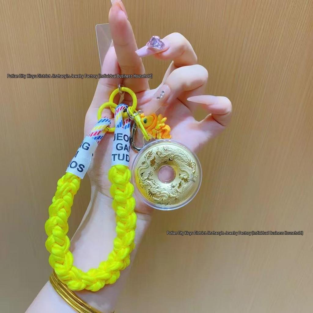 Pure Gold Dragon & Phoenix Pendant Phone Chain - Perfect Mid-Autumn Festival Gift for Elders