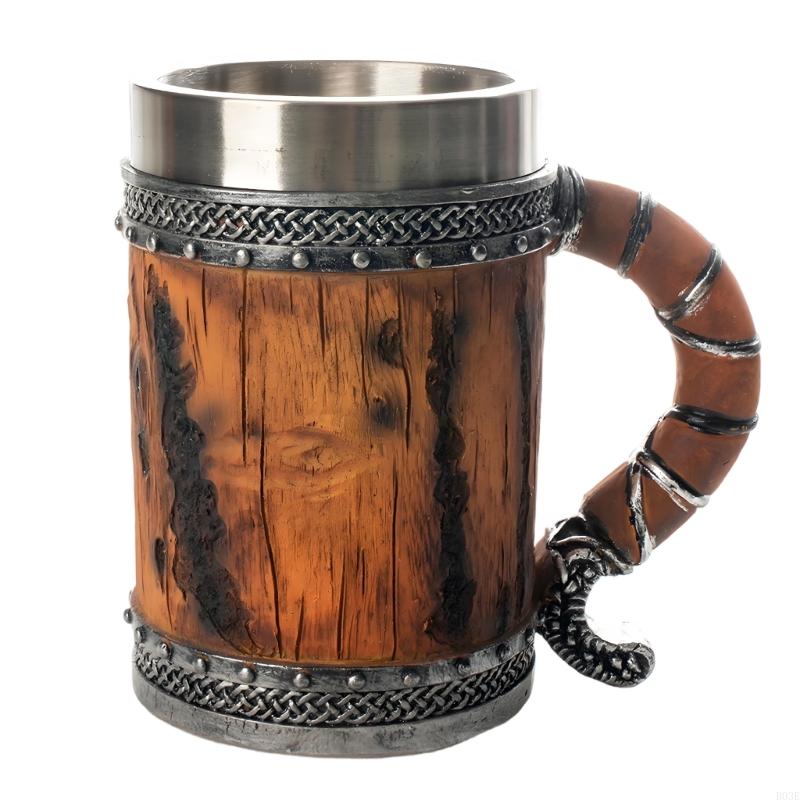 Handmade Wooden Beer Mug with Stainless Steel Liners Rustics Barrels Tankards for Men Beer Stein Unique Beer Gift B03E