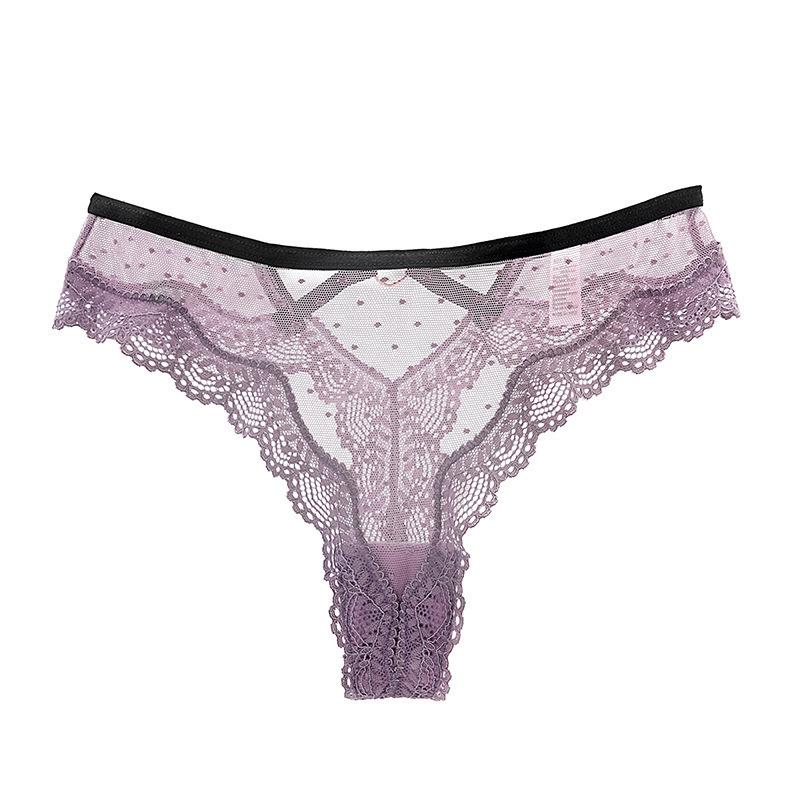 Sexy lace polka dot mesh thong hollow low waist T pants female temptation hip lift sexy panties
