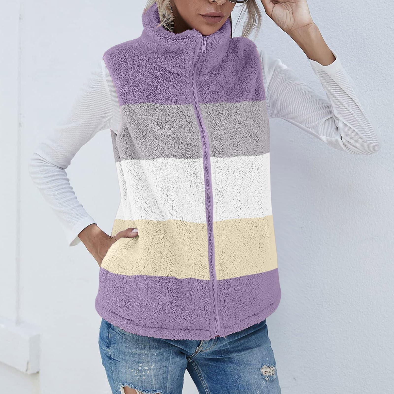 

Женское модное однотонное свободное плюшевое пальто без рукавов на молнии L фиолетовый