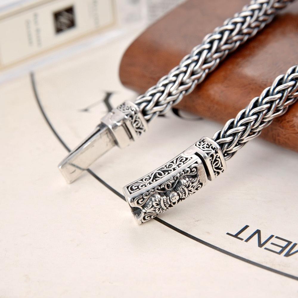 S925 Sterling Silver Hand Woven Bracelet for Men Vintage Lion Bracelet Hip-hop Punk Rock Bracelet Jewelry Gift