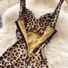 Dress Summer New Style Retro Leopard Print Sexy V-neck Drape Slim Long Split Suspender Dresses