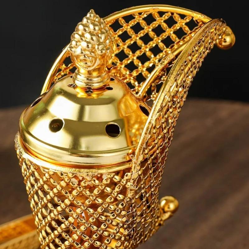 Golden Middle Eastern Aromatherapy Incense Burner,Moon Shape Metal Arabian Living Room Incense Burner Holder Home Decorative