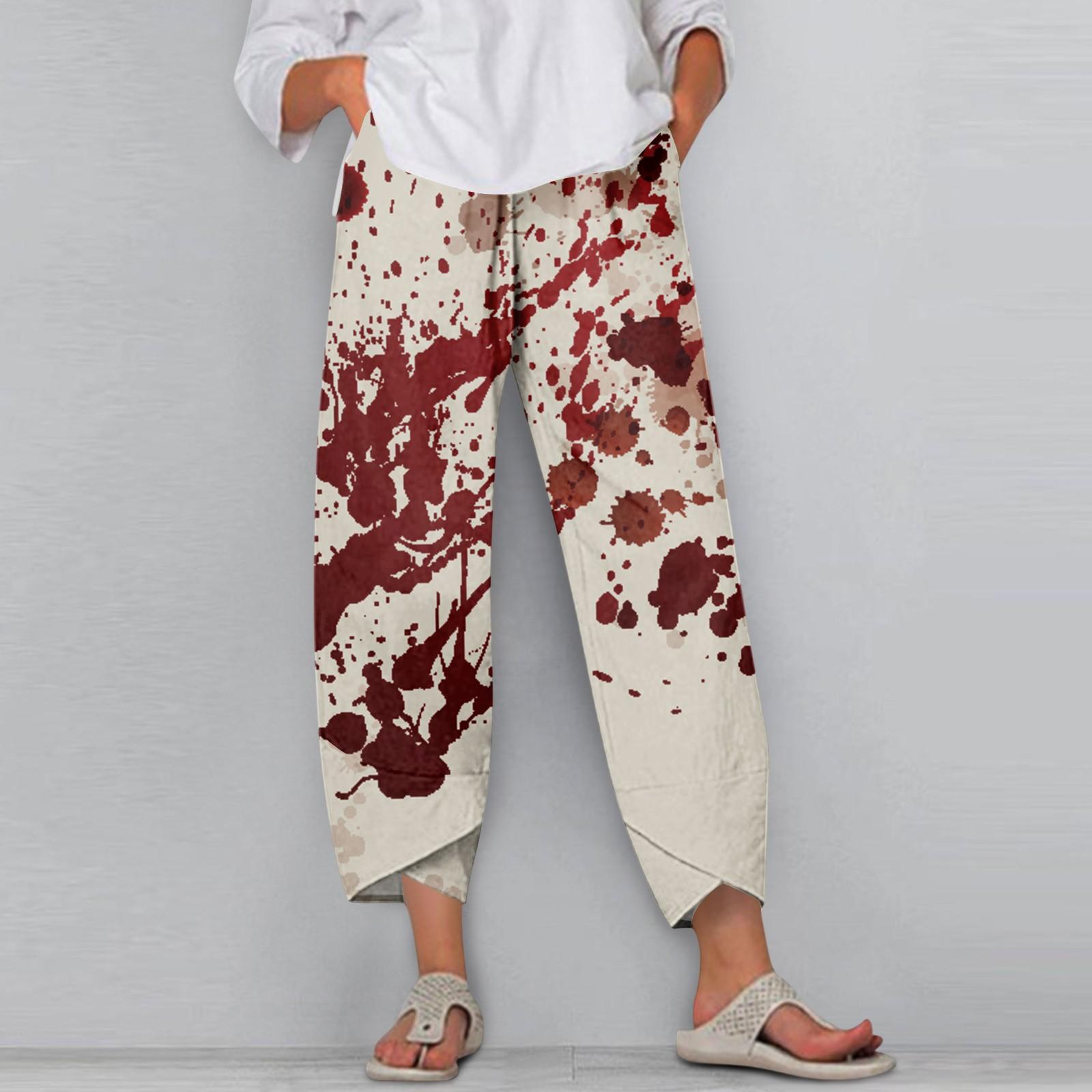 

Женские брюки с карманами Повседневные брюки Брюки для женщин Летние повседневные Широкие штанины Эластичная талия Брюки с карманами S винный