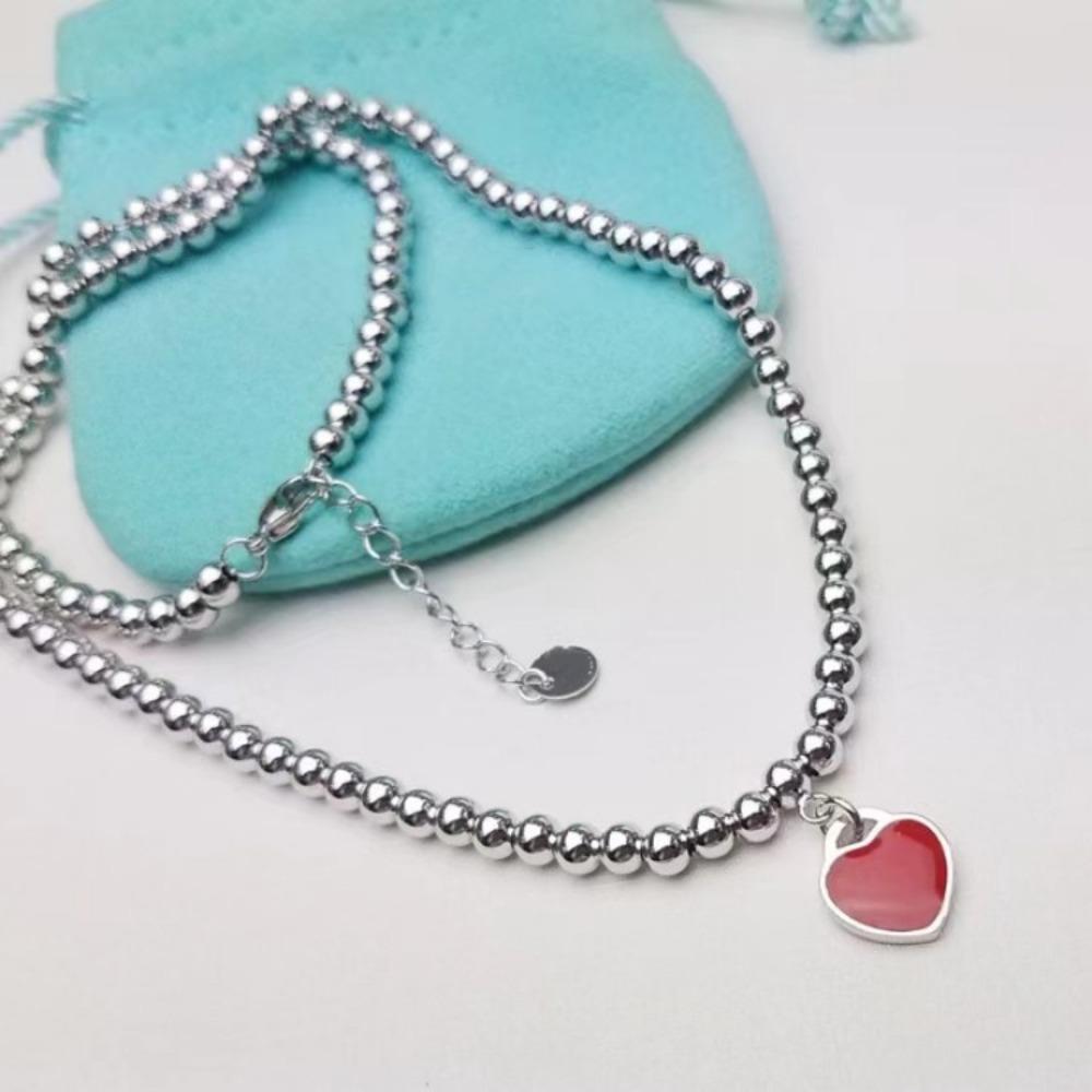 Love Necklace Women's Red Heart Oil Drip Enamel Blue Clavicle Chain Double Heart Pendant