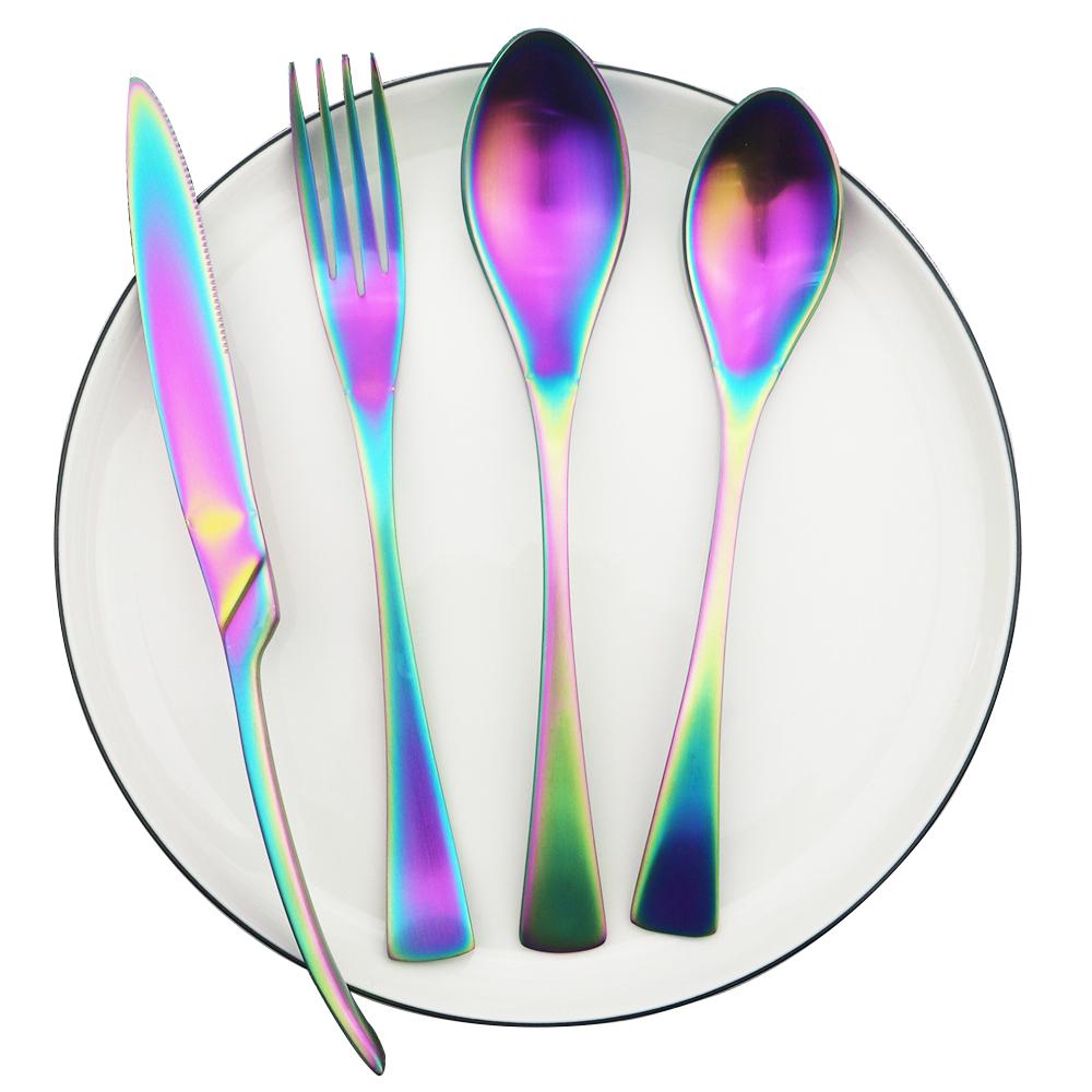 4pcs/set Western Tableware Set Stainless Steel Matte Cutlery Flatware Set Rose Gold Knife Fork Dessert Spoon Kitchen Dinnerware Set