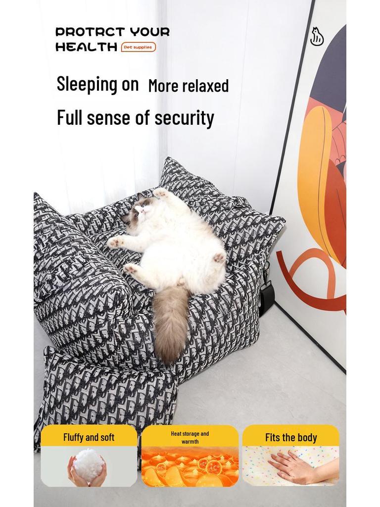 Cama de Viagem Semi-Fechada Lavável para Cães e Gatos com Cordão de Segurança