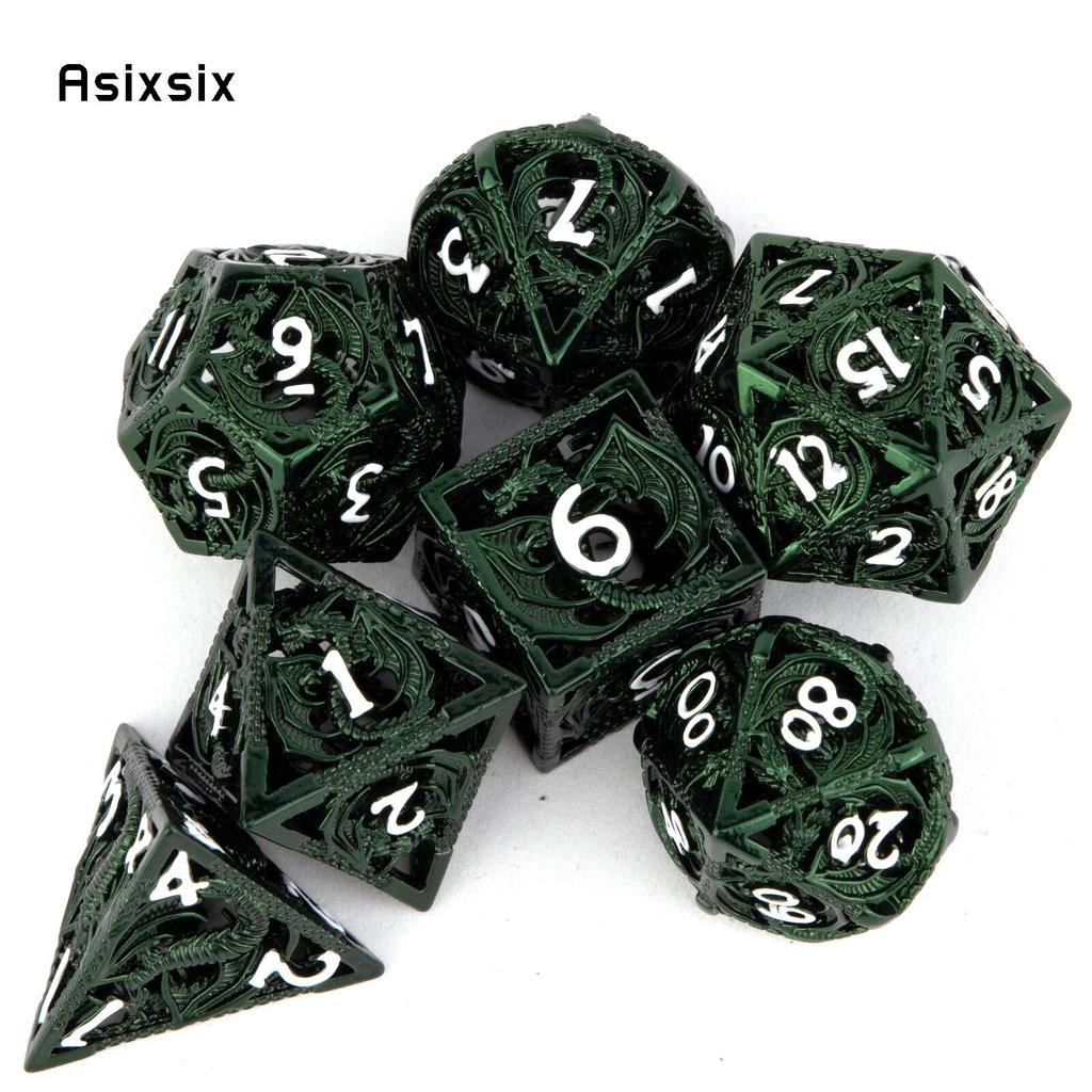 7 sztuk zielony biały smok metalowe kości smok pusty metalowy zestaw kości wielościennych nadaje się do odgrywania ról RPG gra planszowa gra karciana
