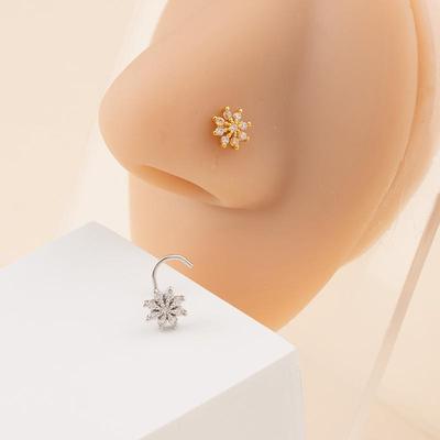 Eleganter S-förmiger Zirkonia-Blumen-Nasenstecker: Vielseitiger & Modischer Piercing Schmuck
