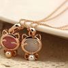 Cute Cat Crystal Pendant Women Girl Necklaces Jewelry Alloy Long Chains Jewelry
