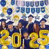 Graduation Decorations 2025, Blue and Gold Class of 2025 Decorations with Congrats Grad Banner and Hanging Swirls, 2025 Foil Number Balloons for