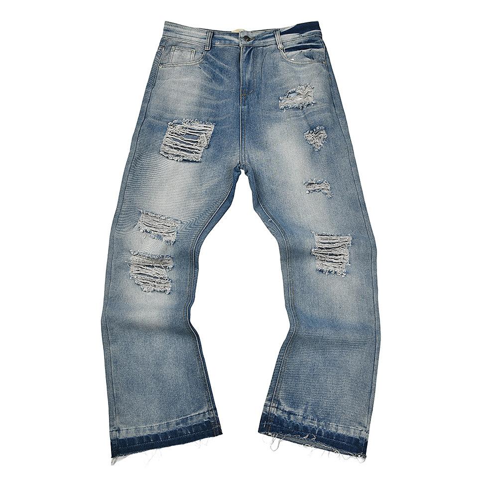 Trendy Wijde Jeans, Gewassen, Slijtageplekken, Patchwork, Unisex Stijl