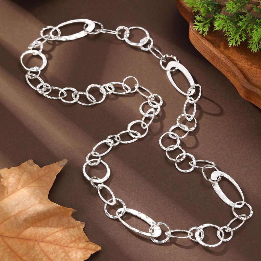 New glossy hollow ring long necklace women's exaggerated high-end bohemian geometric ring necklace