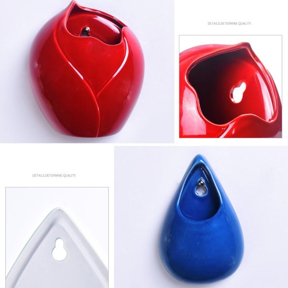 Ceramics Wall Hanging Vase Water Drops Wall Vase Ornaments No-punching Hydroponics Flower Insert Room Background Interior Decor
