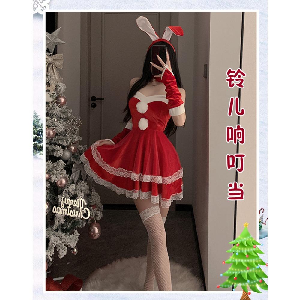 Fun Autumn and Winter Sexy Christmas Outfit Cute Plush Bunny Suspender Sexy Underwear Slim Uniform Set 6219