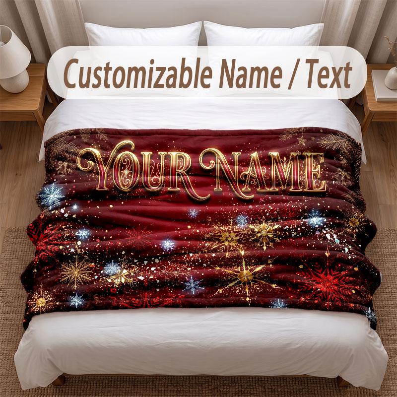 Christmas Theme Soft Blanket Personalized Custom Name Text Print Warm Blanket Home Sofa Bedroom Decor