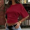 Women Summer Basic Casual Round Neck T-shirt Summer Street Style Short Sleeve Drop Shoulder Crop Top
