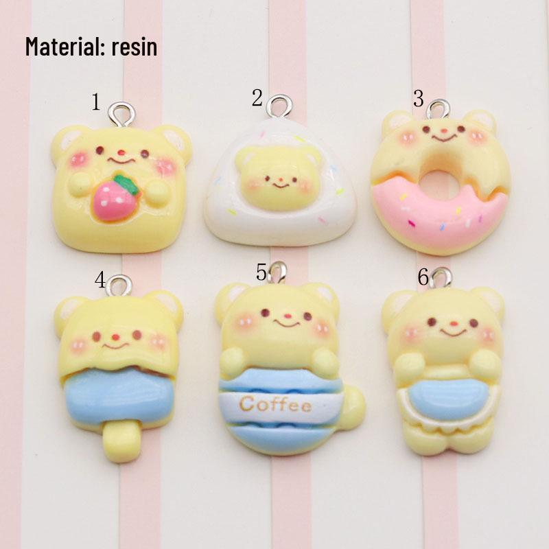 Resin Cartoon Bear Pendant Keychain - Bright Surface Cute DIY Jewelry Accessory