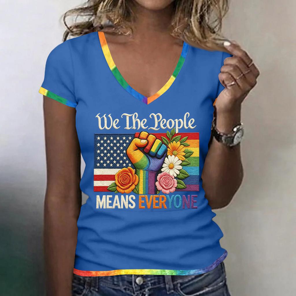 Women Casual V Neck Short Sleeve T Shirt Patriotic Print 250th Anniversary Independence Day Tee Top Lightweight Soft Fabric