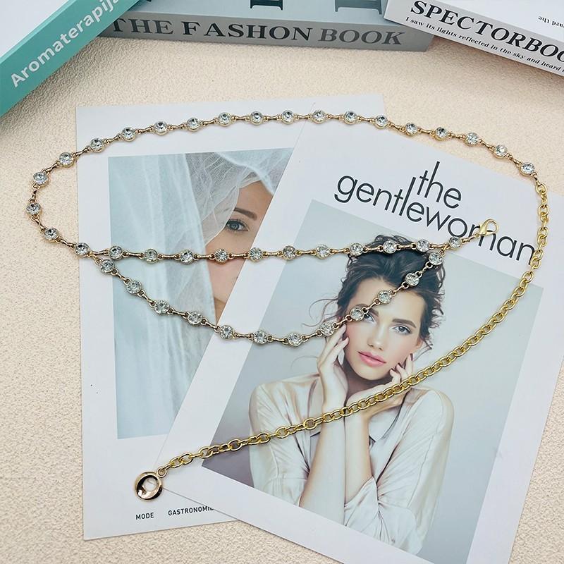 Metallic Water Drilled Waist Chain For Women With Adjustable Closure For Summer Fashion Accessories