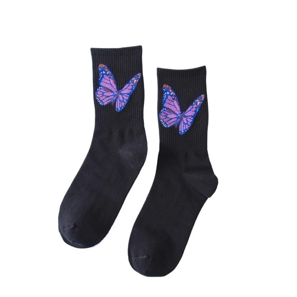 Ladies' Butterfly Printed Socks - Soft, Comfortable, and Trendy Candy Colors  Fashionable Street and Sports Socks, Suitable for All Seasons